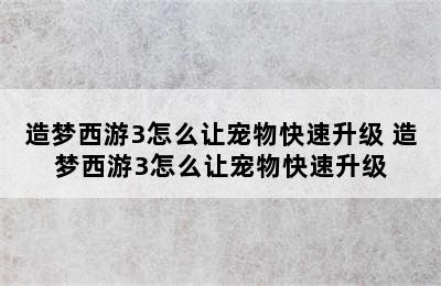 造梦西游3怎么让宠物快速升级 造梦西游3怎么让宠物快速升级